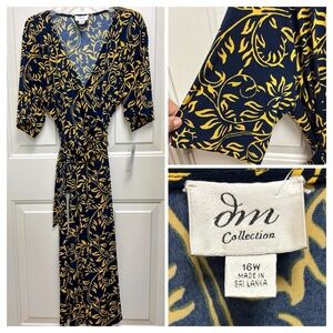 JM Collection Navy & Mustard Floral Wrap Dress